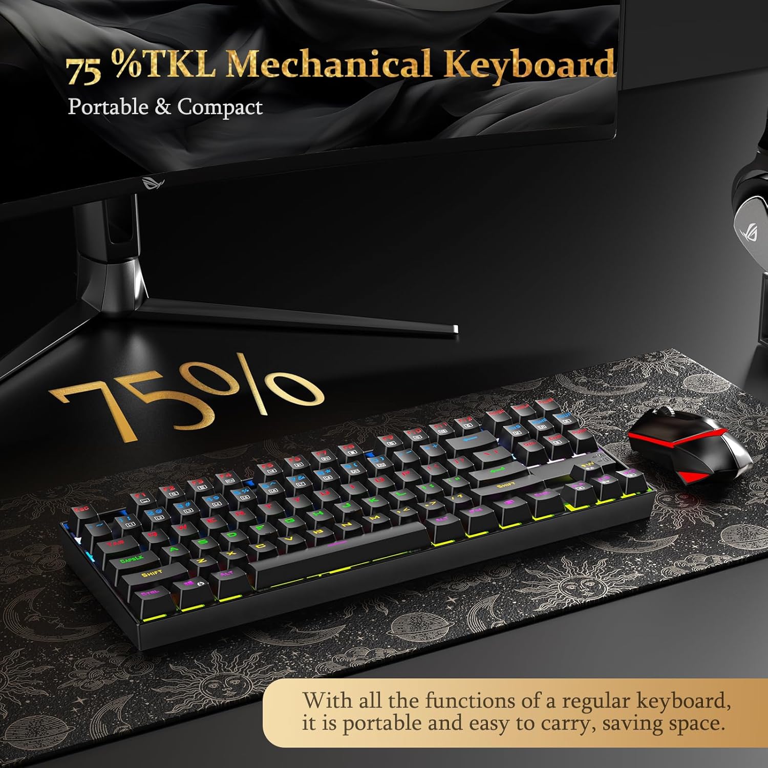 Teclado Mecánico de Gaming K552, Compacto de 87 Teclas, Teclado de Gaming LED con Interruptores Rojos, Anti-Ghosting, Estructura Metálica para Juegos y Escritura en PC