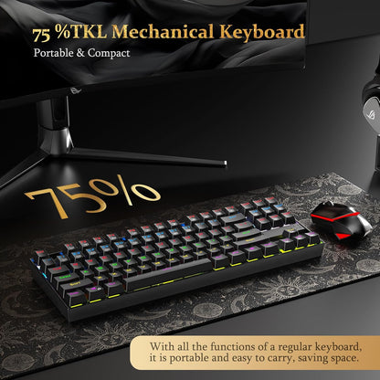 Teclado Mecánico de Gaming K552, Compacto de 87 Teclas, Teclado de Gaming LED con Interruptores Rojos, Anti-Ghosting, Estructura Metálica para Juegos y Escritura en PC