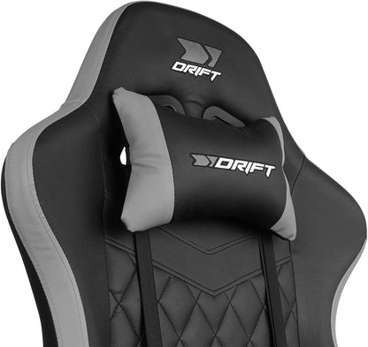 DRIFT GAMING DR35 – Silla Gaming Ergonómica Profesional Con Soporte Lumbar Y Reposabrazos 2D Ajustables, Reclinable 135°, Base Robusta, Ruedas Silenciosas, Tapizado En Cuero Sintético, Negro Y Gris