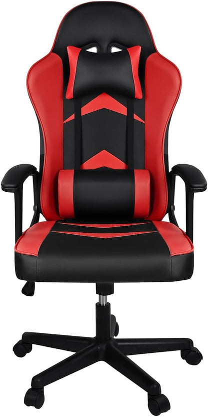 Silla Gaming Ergonómica Reclinable Con Cojín Lumbar Y Cervical | Respaldo Alto Acolchado | Altura Ajustable | Ruedas Giratorias 360° Y Reposabrazos