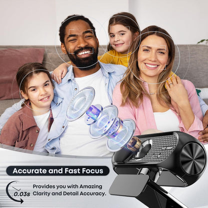 Cámara Web HD con Micrófono, Cancelación de Ruido, Cubierta de Privacidad, Lente Gran Angular, Corrección Automática de Luz, Cámara USB Plug & Play para Portátil
