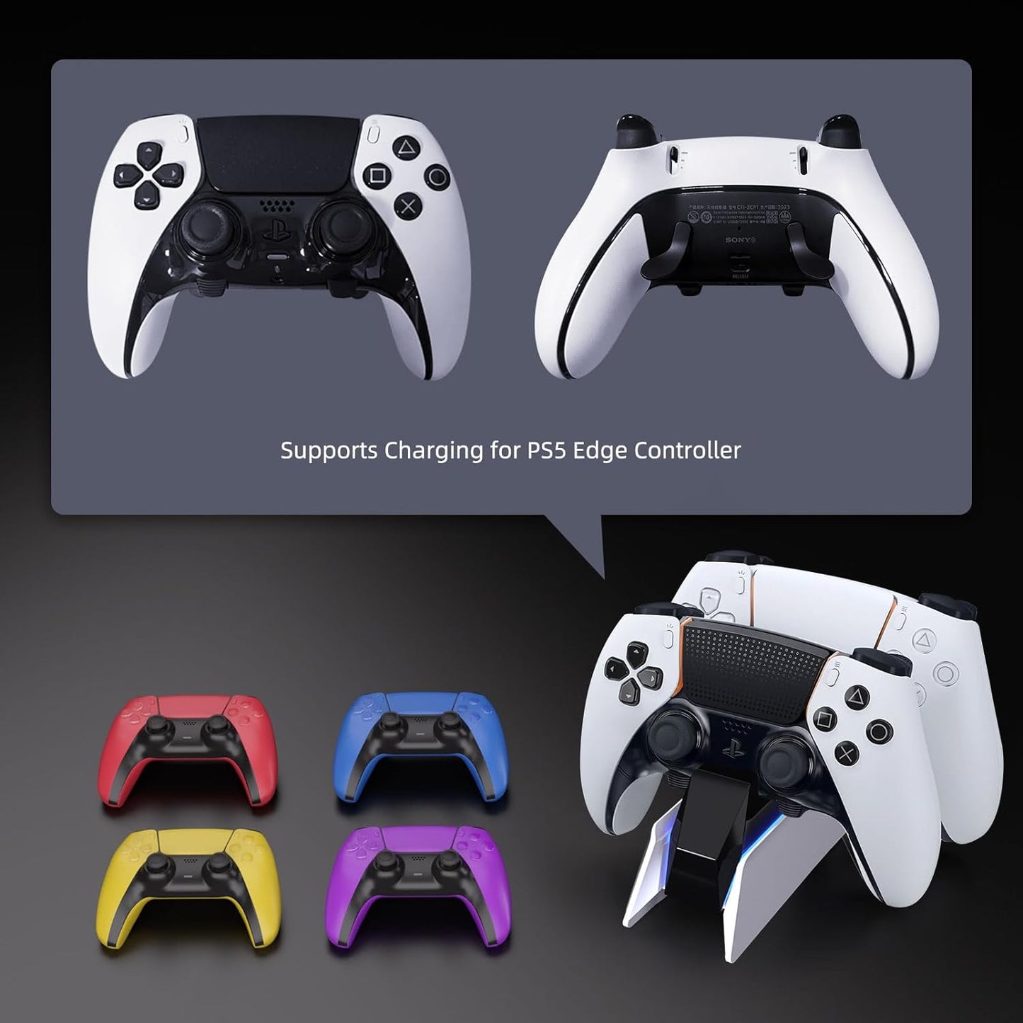 Base de carga para mando de PS5, carga dual para Dualsense, accesorios inalámbricos de Playstation 5 con LED azul de encendido y apagado automático