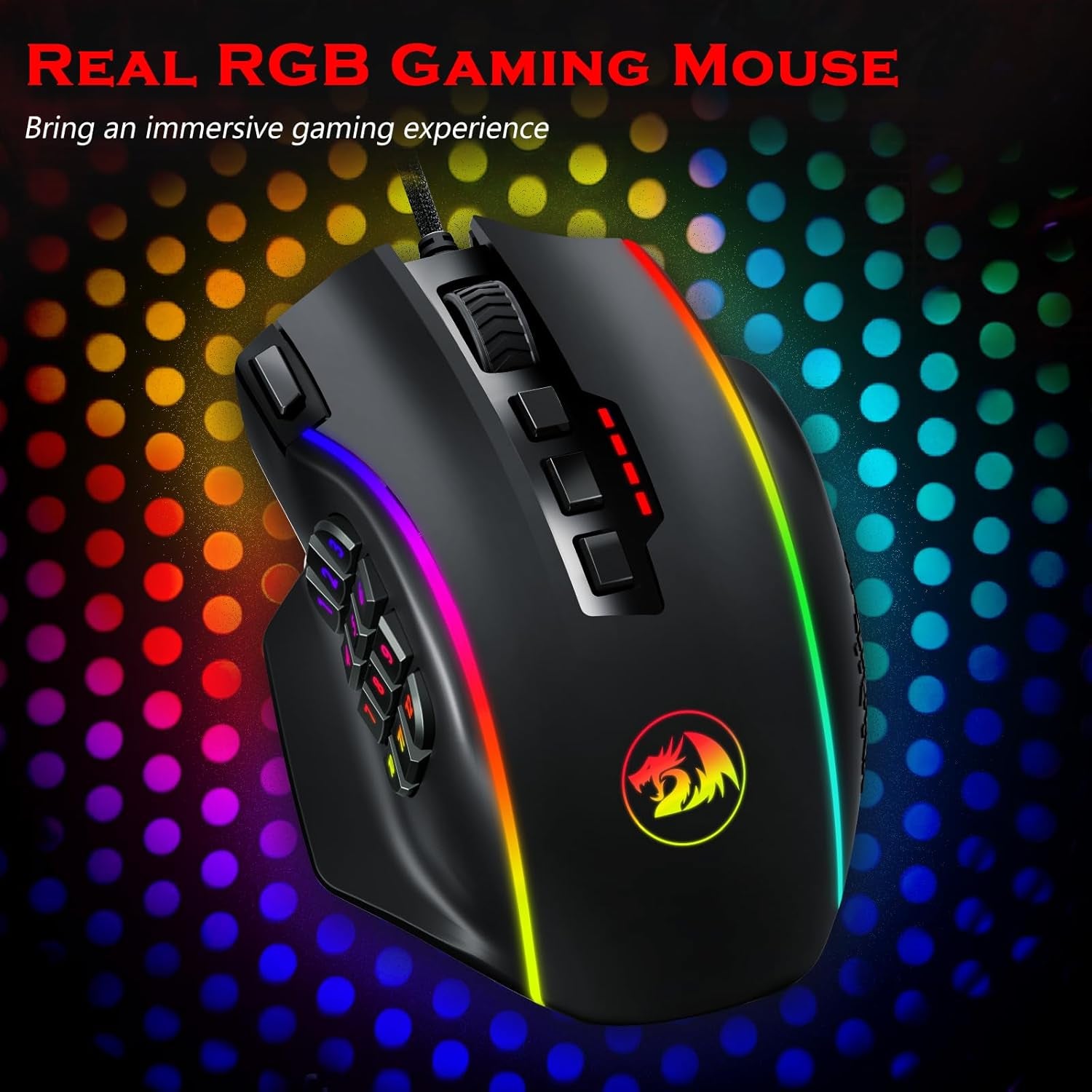 Ratón para juegos, ratón MMO para juegos de hasta 12400 DPI, 19 botones macro programables, ratón RGB con 12 botones laterales, M901K