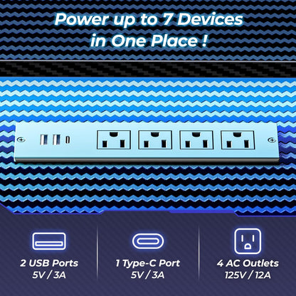 Escritorio de Gaming en Forma de L con Tomas de Corriente y Luces LED, Escritorio de Computadora con Estantes para Monitor, Superficie de Fibra de Carbono,  con Ganchos