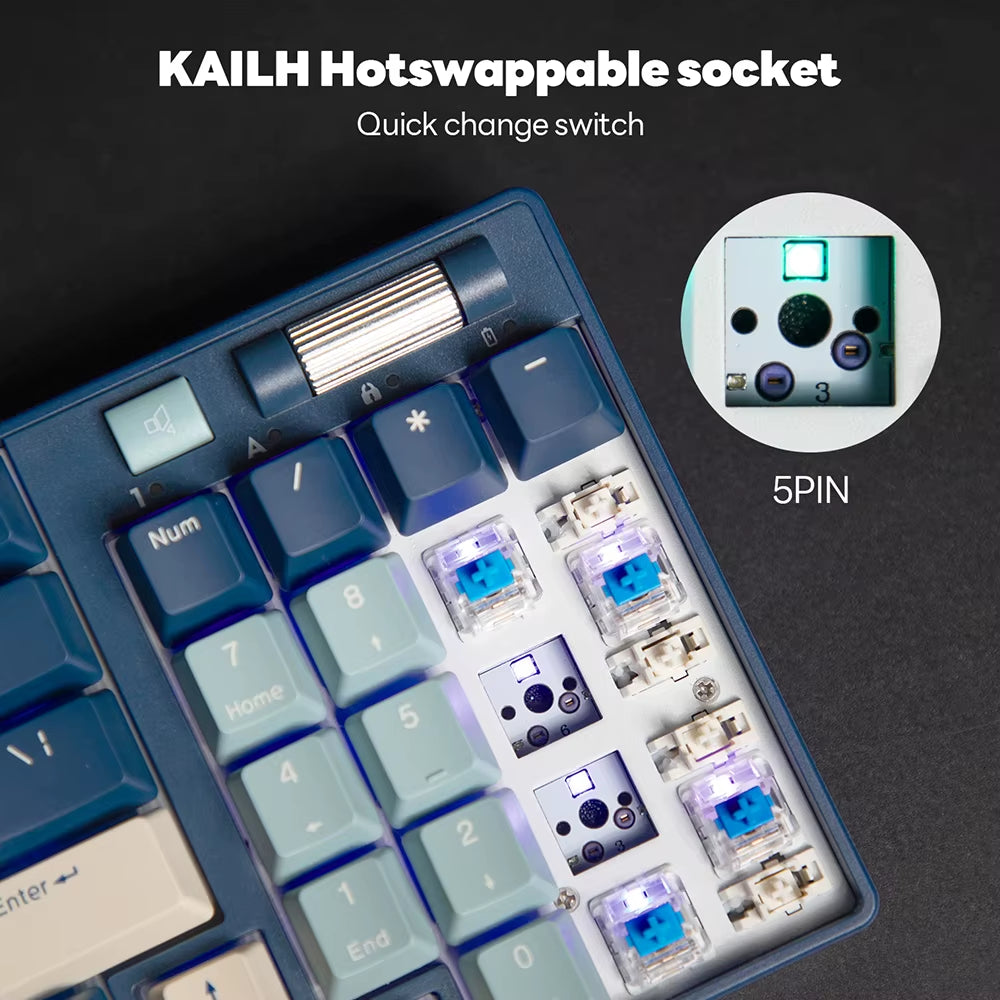 Teclado Mecánico e Inalámbrico ROYAL KLUDGE 96 RGB Tri-Mode BT5.0/2.4G/USB-C Hot-Swappable de 96 Teclas