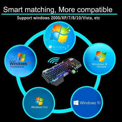  Teclado y Ratón Inalámbricos para Gaming RGB, Reposamuñecas Desmontable, Tamaño Completo