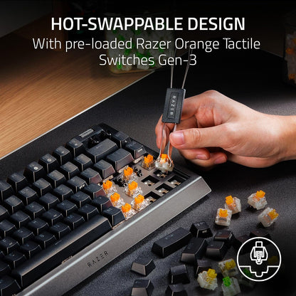 Teclado inalámbrico para juegos Blackwidow V4 Mini Hyperspeed, intercambiable en caliente, 65 % de rendimiento: Hyperspeed Wireless y Bluetooth 5.0