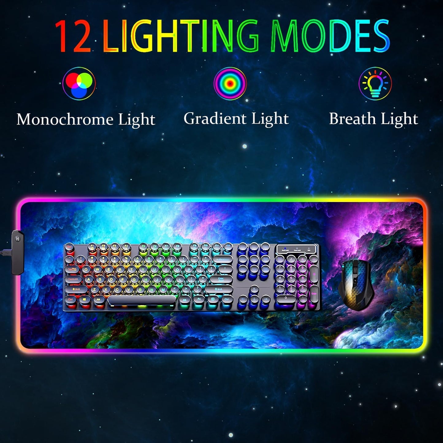 Alfombrilla de ratón RGB para juegos, grande, con luz LED, para teclado, accesorios de escritorio, base de goma antideslizante, 80 x 30 cm