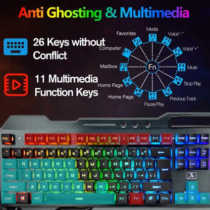  Teclado y Ratón Inalámbricos para Gaming RGB, Reposamuñecas Desmontable, Tamaño Completo