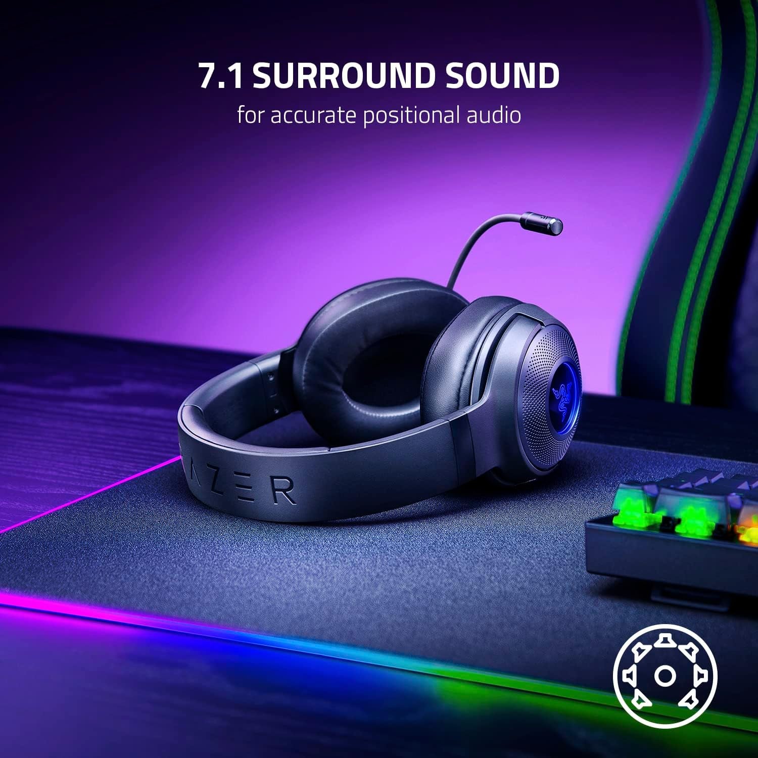 Auriculares para juegos USB con cable Kraken V3 X: Diseño ligero, controladores Triforce de 40 mm, micrófono cardioide hiperclaro, sonido envolvente 7.1 Surround Sound