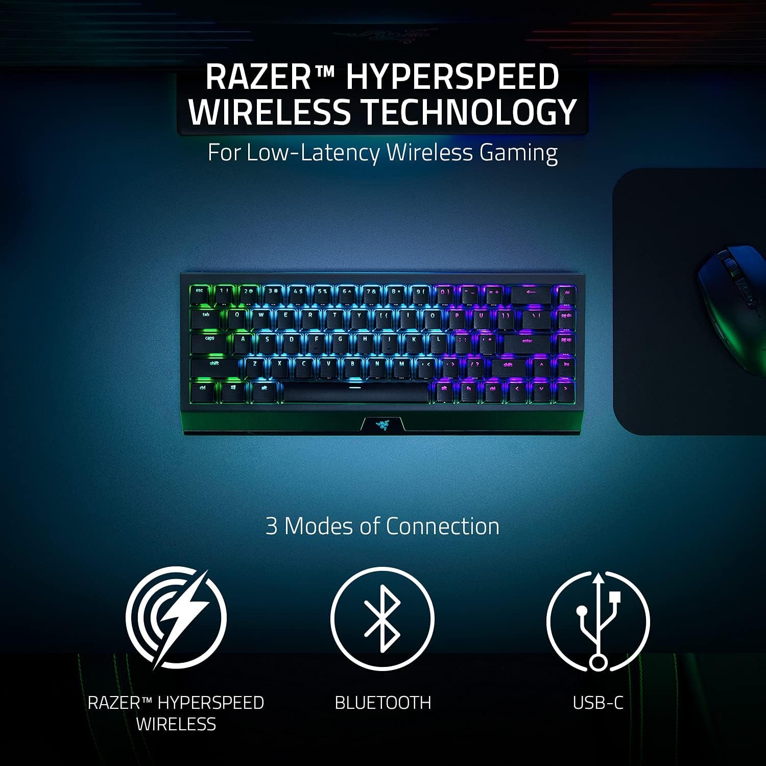 Teclado inalámbrico para juegos Blackwidow V4 Mini Hyperspeed, intercambiable en caliente, 65 % de rendimiento: Hyperspeed Wireless y Bluetooth 5.0