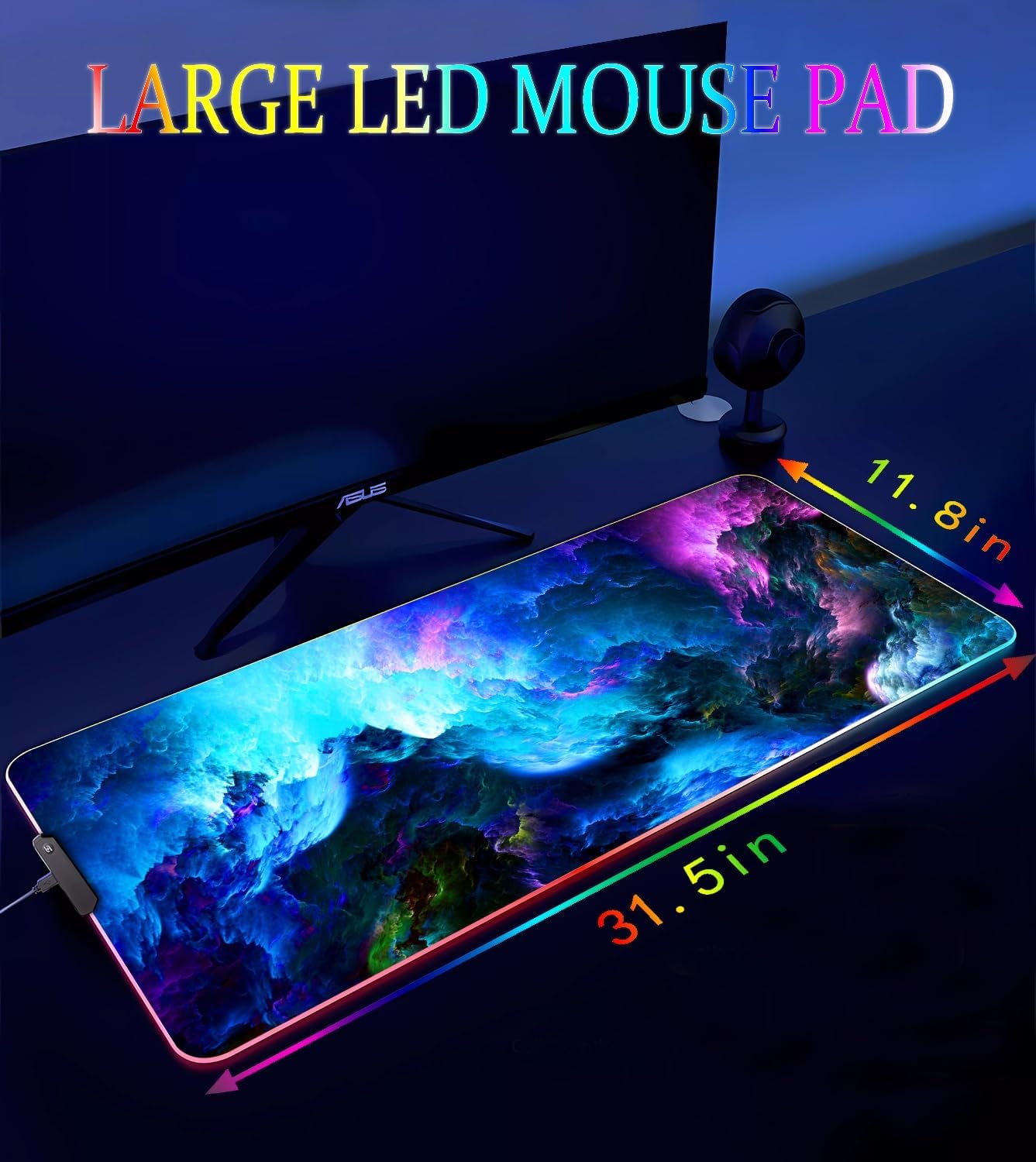 Alfombrilla de ratón RGB para juegos, grande, con luz LED, para teclado, accesorios de escritorio, base de goma antideslizante, 80 x 30 cm