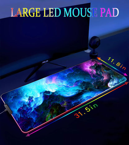 Alfombrilla de ratón RGB para juegos, grande, con luz LED, para teclado, accesorios de escritorio, base de goma antideslizante, 80 x 30 cm