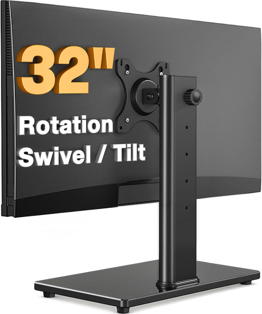 Soporte de monitor individual con montaje VESA para pantallas de 13 a 32 pulgadas, soporte de monitor de sobremesa independiente con giro, inclinación, rotación y altura ajustable, soporte universal para escritorio de hasta 44 lb (20 kg)