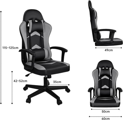 Silla Gaming Ergonómica Reclinable Con Cojín Lumbar Y Cervical | Respaldo Alto Acolchado | Altura Ajustable | Ruedas Giratorias 360° Y Reposabrazos 