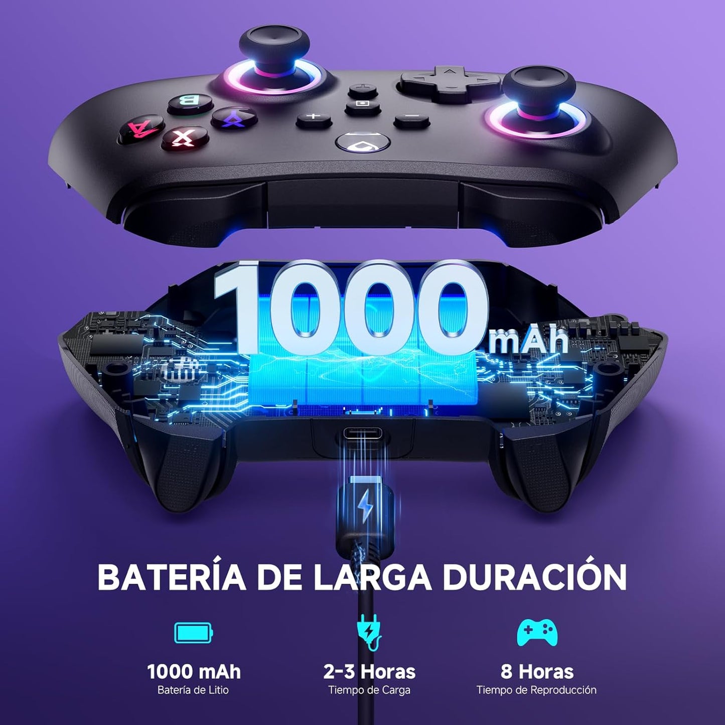 Mando Para Switch/ Switch 2 2025, Mando Inalámbrico Con Gatillos De Recorrido, Batería 1000Mah, LED Rgb/Gyro Axis/Turbo/Vibración/ Botones Programables, Mando Pro Para Switch/Pc/Android/Ios
