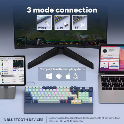 Teclado Mecánico e Inalámbrico ROYAL KLUDGE 96 RGB Tri-Mode BT5.0/2.4G/USB-C Hot-Swappable de 96 Teclas