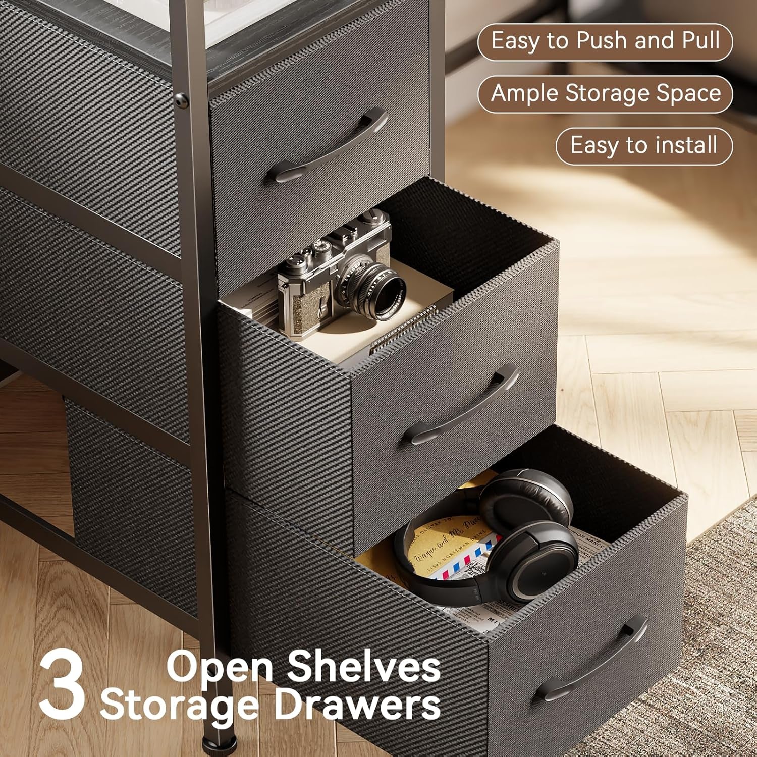 Escritorio Gaming en Forma de L de 47 Pulgadas con Tomas de Corriente y Luces LED, con Cajón para Archivos y Soporte para Monitor, Mesa de Esquina para Gamer para Oficina en Casa con Estantes de Almacenamiento