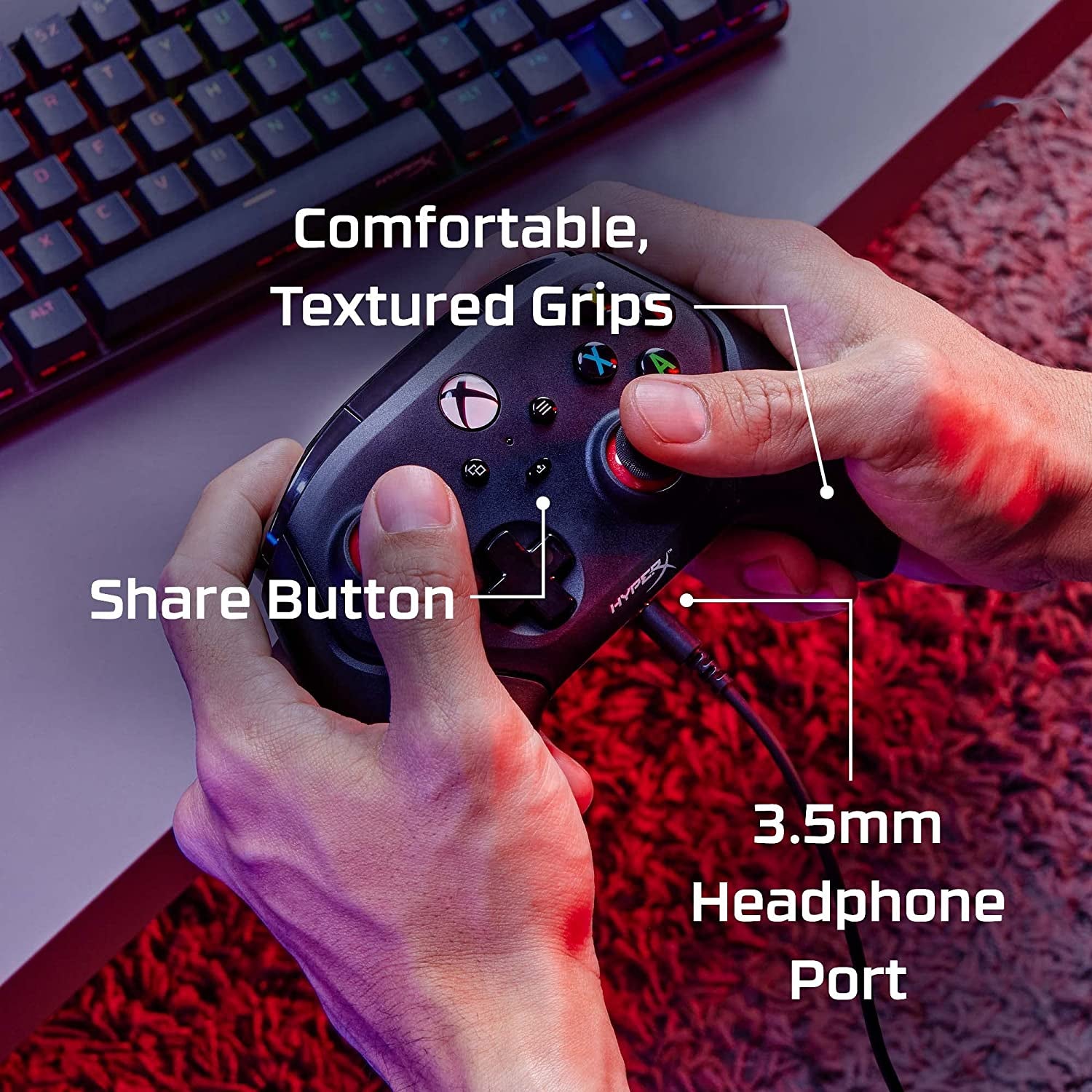 Hyperx Clutch Gladiate Mando Para Xbox Con Cable, Botones Programables, Conector De Audio De 3.5 Mm, Licencia Oficial, Negro