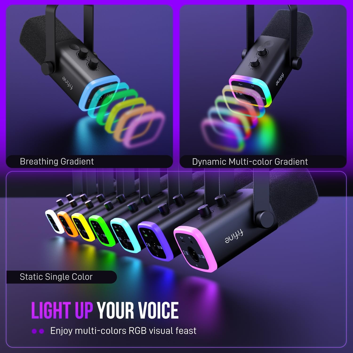 Micrófono Dinámico XLR/USB para Gaming y Streaming en PC, con Luz RGB, Botón de Silencio, Conector para Auriculares, Soporte de Escritorio, Micrófono Vocal para Canto y YouTube – Ampligame AM8