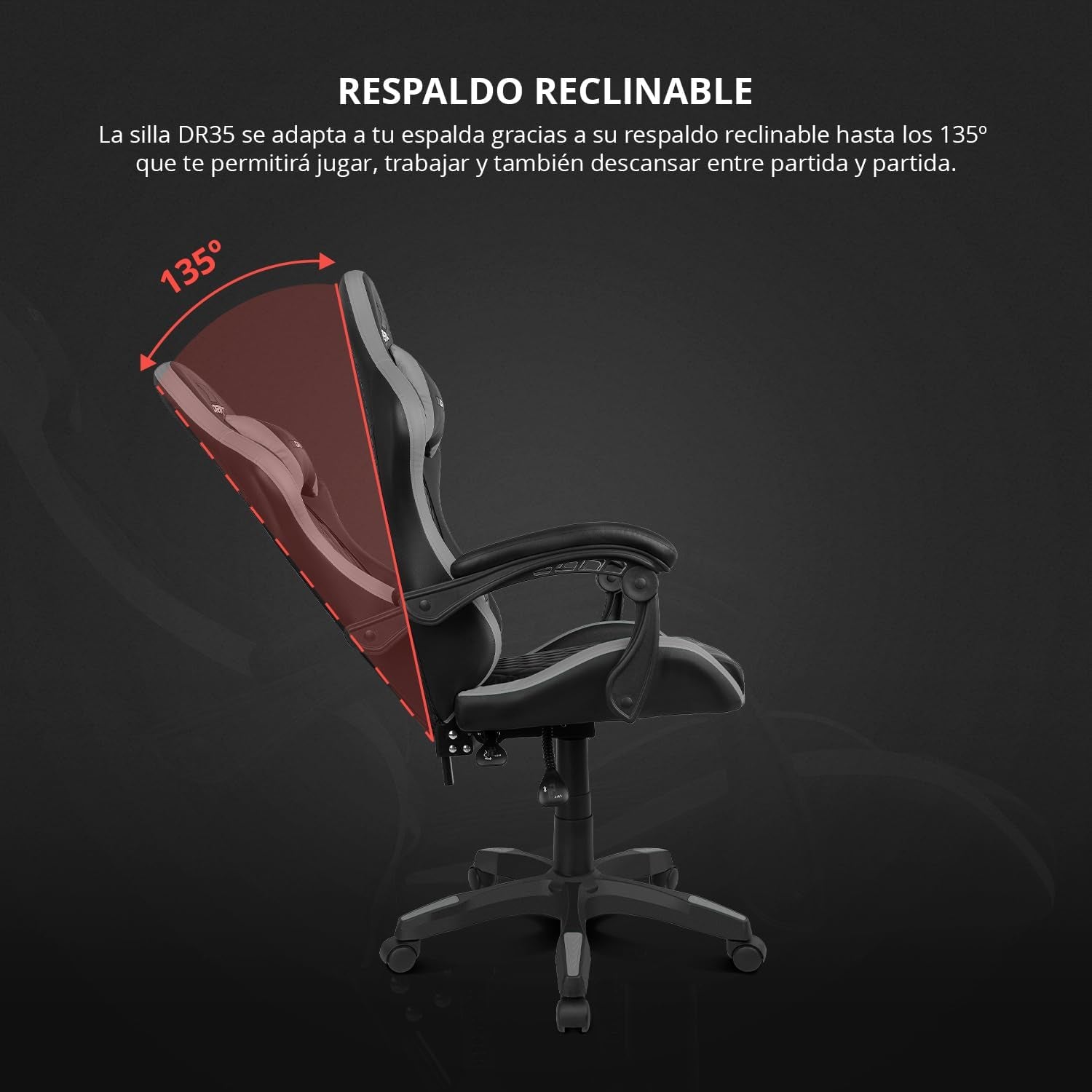 DRIFT GAMING DR35 – Silla Gaming Ergonómica Profesional Con Soporte Lumbar Y Reposabrazos 2D Ajustables, Reclinable 135°, Base Robusta, Ruedas Silenciosas, Tapizado En Cuero Sintético, Negro Y Gris