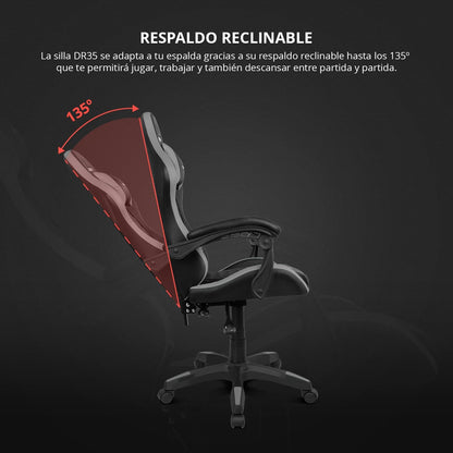 DRIFT GAMING DR35 – Silla Gaming Ergonómica Profesional Con Soporte Lumbar Y Reposabrazos 2D Ajustables, Reclinable 135°, Base Robusta, Ruedas Silenciosas, Tapizado En Cuero Sintético, Negro Y Gris