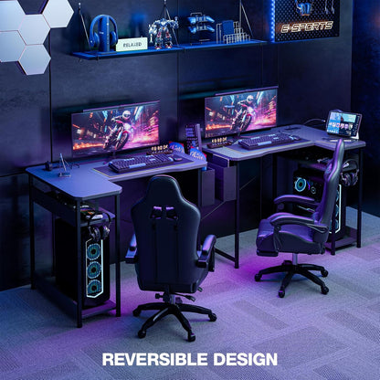 Escritorio de Gaming en Forma de L de 40 Pulgadas - Escritorio de Esquina para Computadora con Tomas de Corriente, Estantes Reversibles y Bolsa de Almacenamiento para Oficina en Casa, Mesa de Gaming para PC