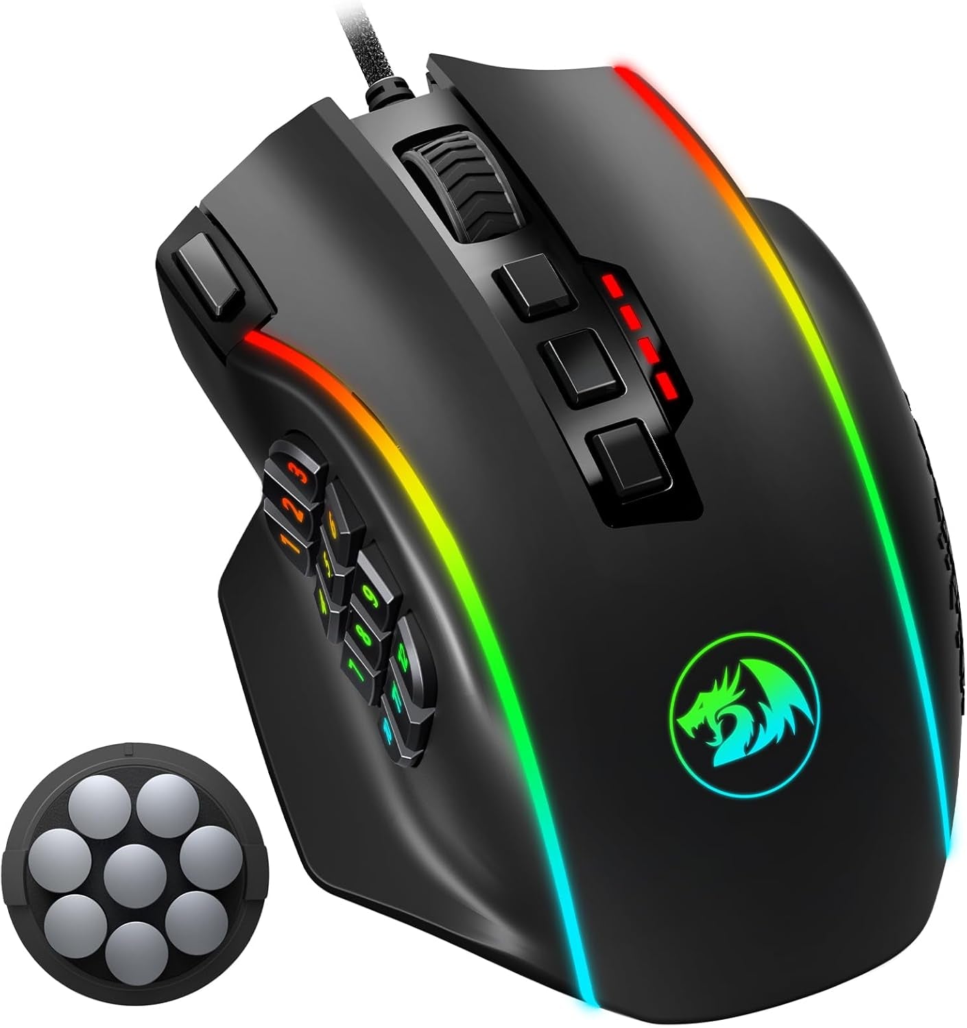 Ratón para juegos, ratón MMO para juegos de hasta 12400 DPI, 19 botones macro programables, ratón RGB con 12 botones laterales, M901K