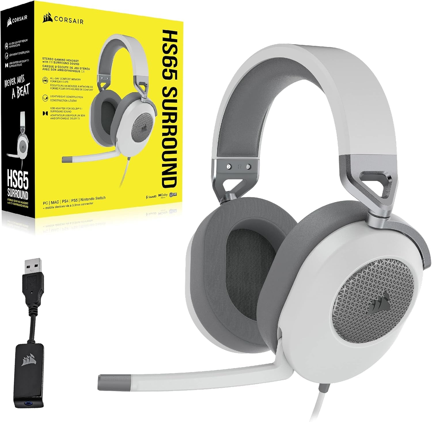 Auriculares Corsair con cable multiplataforma y sonido envolvente HS65 para juegos – Dolby Atmos – Sonarworks SoundID – Compatible con Icue